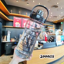 2L Sports Water Bottle With Straw Portable Large Capacity Water Bottles - Black