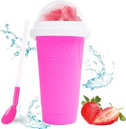 Summer Squeeze Homemade Juice Water Bottle Quick-Frozen Smoothie Sand Cup Pinch Fast Cooling Magic Ice Cream Slushy Maker - Rose Red