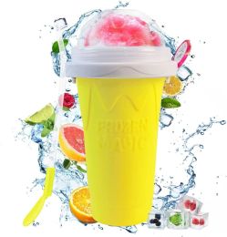 Summer Squeeze Homemade Juice Water Bottle Quick-Frozen Smoothie Sand Cup Pinch Fast Cooling Magic Ice Cream Slushy Maker - Yellow