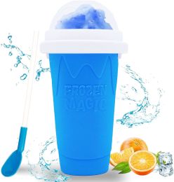 Summer Squeeze Homemade Juice Water Bottle Quick-Frozen Smoothie Sand Cup Pinch Fast Cooling Magic Ice Cream Slushy Maker - Blue