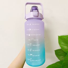 2L Large Capacity Water Bottle With Bounce Cover Time Scale Reminder Frosted Cup With Cute Stickers For Outdoor Sports Fitness - Purple 1