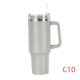 40 oz. With Logo Stainless Steel Thermos Handle Water Glass With Lid And Straw Beer Glass Car Travel Kettle Outdoor Water Bottle - 1200ml - C10