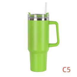 40 oz. With Logo Stainless Steel Thermos Handle Water Glass With Lid And Straw Beer Glass Car Travel Kettle Outdoor Water Bottle - 1200ml - C5