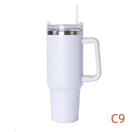 40 oz. With Logo Stainless Steel Thermos Handle Water Glass With Lid And Straw Beer Glass Car Travel Kettle Outdoor Water Bottle - 1200ml - C9