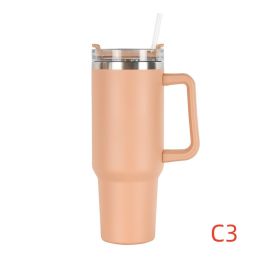 40 oz. With Logo Stainless Steel Thermos Handle Water Glass With Lid And Straw Beer Glass Car Travel Kettle Outdoor Water Bottle - 1200ml - C3