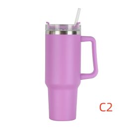 40 oz. With Logo Stainless Steel Thermos Handle Water Glass With Lid And Straw Beer Glass Car Travel Kettle Outdoor Water Bottle - 1200ml - C2