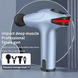 1pc Retinal Gun Deep Muscle Massage Relax Outdoor Fitness Equipment Shock Full Body Massager Electric Massage Gun - Sky Gray