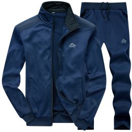 Men's 2 Pieces Full Zip Tracksuits Sport Suits Casual Outfits Jacket & Pants Fitness Tracksuit Set - XL - Navy