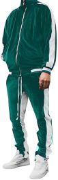 Men's 2 Pieces Full Zip Tracksuits Golden Velvet Sport Suits Casual Outfits Jacket & Pants Fitness Tracksuit Set - L - Green