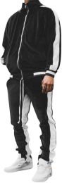 Men's 2 Pieces Full Zip Tracksuits Golden Velvet Sport Suits Casual Outfits Jacket & Pants Fitness Tracksuit Set - M - Black