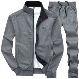 Men's 2 Pieces Full Zip Tracksuits Sport Suits Casual Outfits Jacket & Pants Fitness Tracksuit Set - S - Dark Gray