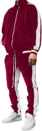 Men's 2 Pieces Full Zip Tracksuits Golden Velvet Sport Suits Casual Outfits Jacket & Pants Fitness Tracksuit Set - S - Red