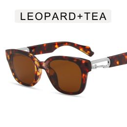 Fashion Square Hook Loop Sunglasses Women Metal Hinges Sunglass Vintage Leopard Sun Glass Men Luxury Eyewear UV400 Brown Shades - leopard brown