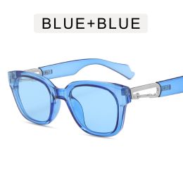 Fashion Square Hook Loop Sunglasses Women Metal Hinges Sunglass Vintage Leopard Sun Glass Men Luxury Eyewear UV400 Brown Shades - blue blue