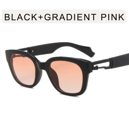 Fashion Square Hook Loop Sunglasses Women Metal Hinges Sunglass Vintage Leopard Sun Glass Men Luxury Eyewear UV400 Brown Shades - black pink