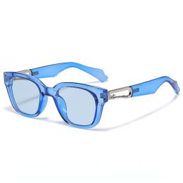 Fashion Square Sunglasses Women Hollow Out Leopard Sunglass Vintage Sun Glass Men Luxury Designer Eyewear UV400 Gradient Shades - blue blue