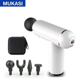 MUKASI LCD Display Massage Gun Portable Percussion Pistol Massager For Body Neck Deep Tissue Muscle Relaxation Gout Pain Relief - WhiteButton With Bag