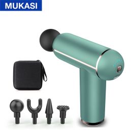 MUKASI LCD Display Massage Gun Portable Percussion Pistol Massager For Body Neck Deep Tissue Muscle Relaxation Gout Pain Relief - GreenButton With Bag