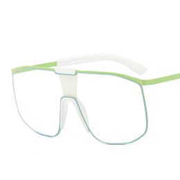 Fashionable and modern color metal one-piece sunglasses for men and women large frame integrated sunglasses - C5 green white frame transparent sheet