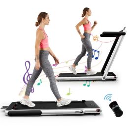 2.25HP 2 in 1 Folding Treadmill with APP Speaker Remote Control and  LED Display - Silver