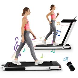 2.25HP 2 in 1 Folding Treadmill with APP Speaker Remote Control and  LED Display - White