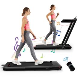 2.25HP 2 in 1 Folding Treadmill with APP Speaker Remote Control and  LED Display - Black