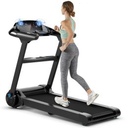 2.25HP Folding Treadmill with Bluetooth Speaker and Super Large LED Touch Display - Black