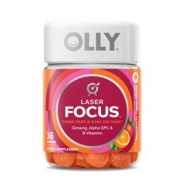 OLLY Laser Focus Gummy, Ginseng, Alpha GPC, B Vitamin, Supplement, Berry Tangerine, 36 Count - OLLY