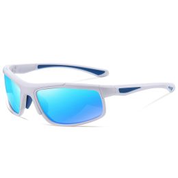 Sports Sunglasses Polarized Photochromic Night Vision Sunglasses - White frame ice blue