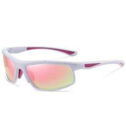 Sports Sunglasses Polarized Photochromic Night Vision Sunglasses - White frame powder film