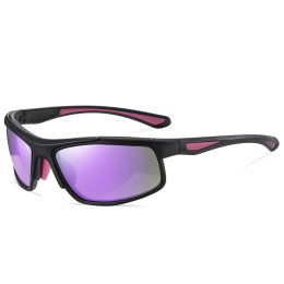 Sports Sunglasses Polarized Photochromic Night Vision Sunglasses - Black frame purple film