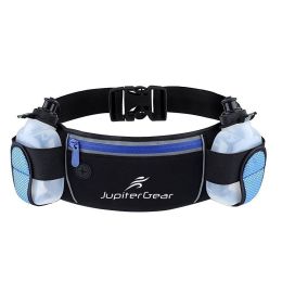 Running Hydration Belt Waist Bag with Water-Resistant Pockets and 2 Water Bottles for Outdoor Sports - Blue