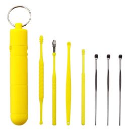 Black Ear Pick Suit 7-piece Spiral Double-headed Spring Ear Cleaning Tool Set